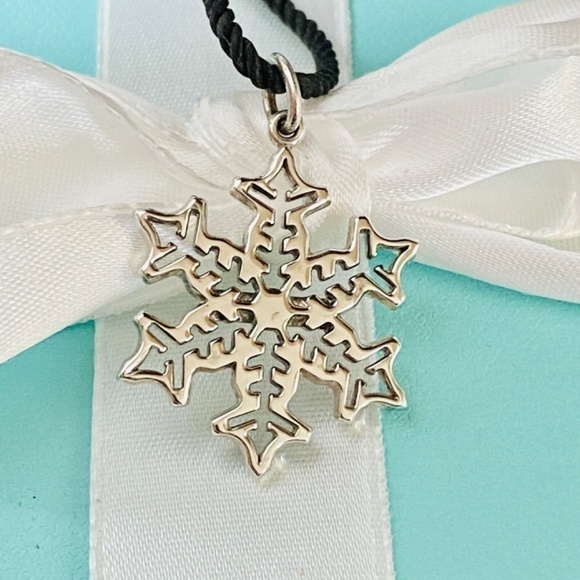 RARE Tiffany & Co Snowflake charm necklace silver 925 cutout large - Picture 4 of 6